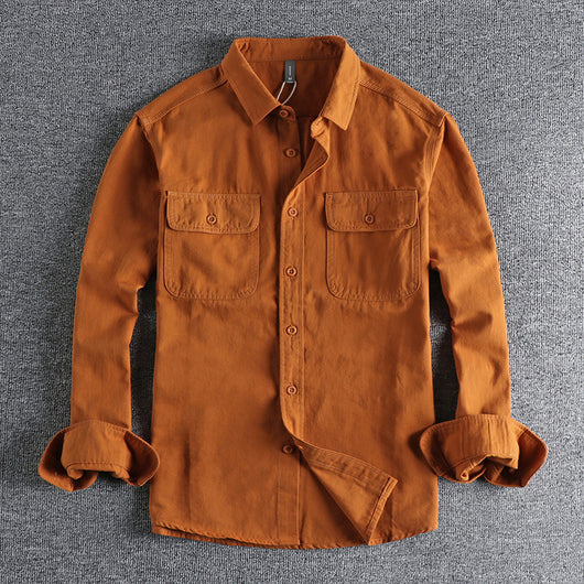 Camisa de Algodón Manga Larga Suelta Hombre Color Sólido - Image 6