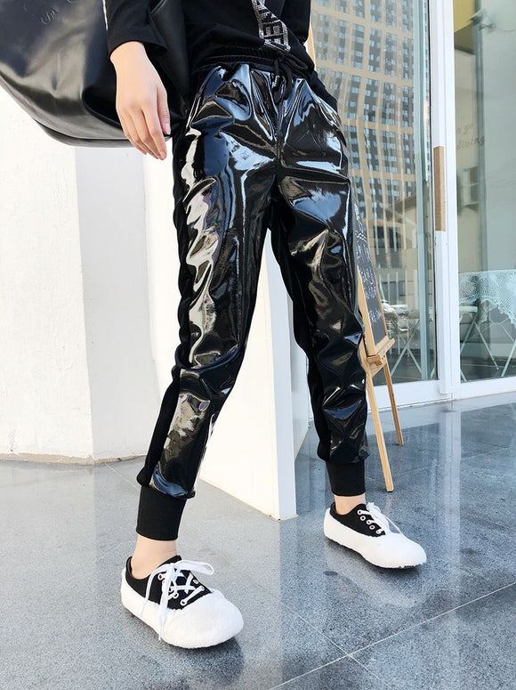Pantalones de Chándal Terciopelo Brillante con Cintura Elástica