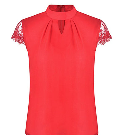 Camisa de Cuello Parado con Detalles de Encaje en Mangas - Image 3
