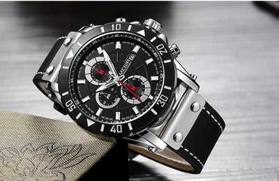 Reloj de Cuarzo para Hombre con Cronógrafo de Tres Ojos y Correa de Cuero - Image 3