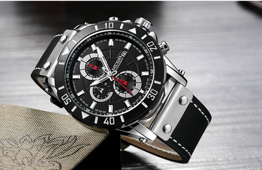 Reloj de Cuarzo para Hombre con Cronógrafo de Tres Ojos y Correa de Cuero - Image 3