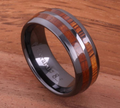 Anillo de Cerámica y Madera Koa Oscura Doble - Image 2