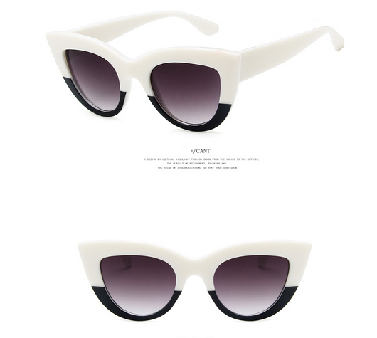 White and black cat eye sunglasses with gradient lenses, featuring a retro style. - Image 5