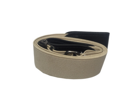 Red, white, and blue striped elastic stretch belt with brown leather-look ends and a silver-tone double buckle. - Image 12