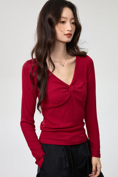 Blusa Elegante Escote Profundo con Nudo y Manga Larga - Image 11