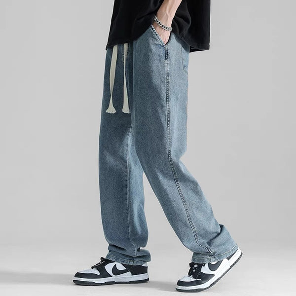 Pantalón Jeans Hombre Corte Recto Ancho Suelto con Caída