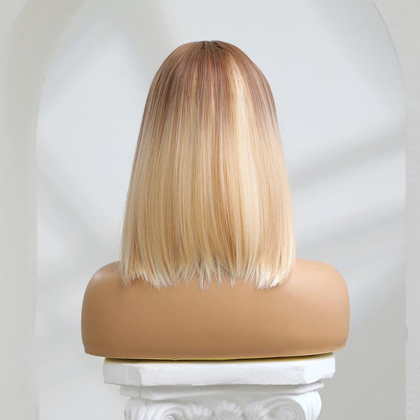 Peluca con Degradado Ombré Platinado y Reflejos Multicolor - Raya al Centro