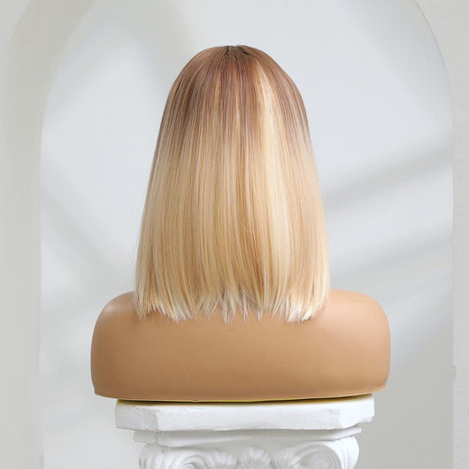 Peluca con Degradado Ombré Platinado y Reflejos Multicolor - Raya al Centro - Image 2