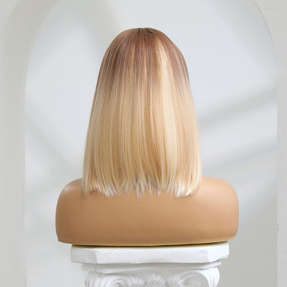 Peluca con Degradado Ombré Platinado y Reflejos Multicolor - Raya al Centro