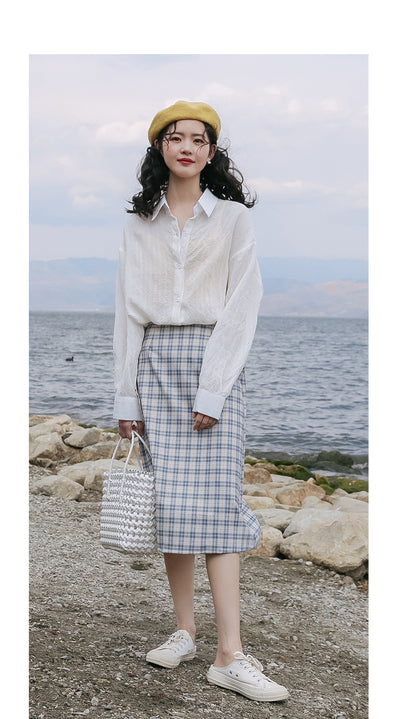Falda A-línea Cintura Alta Midi Estilo Mori para Mujer - Image 9