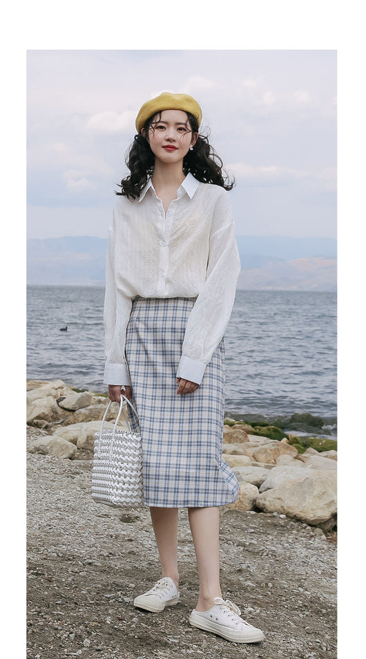 Falda A-línea Cintura Alta Midi Estilo Mori para Mujer - Image 9