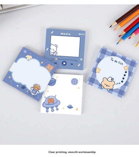 Cute square sticky notes with a brown cartoon bear, "Peace Love" text, and dotted lines on a white background. - Image 16