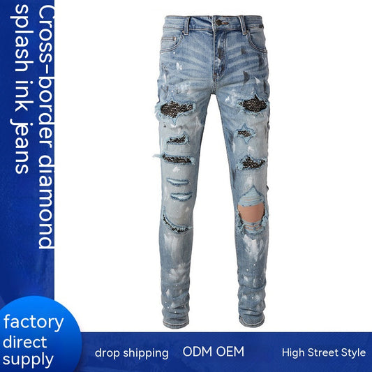 Jeans Retro Stretch con Parches de Diamante - Image 2