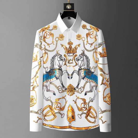 Camisa Manga Larga Estampada con Cristales - Sin Planchado