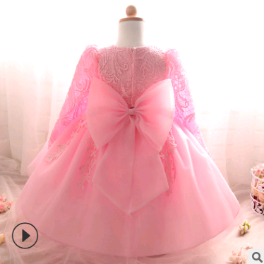 Vestido de Niña de Manga Larga Rosa para Bodas y Celebraciones - Image 5