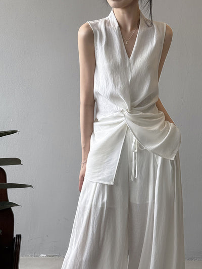 Conjunto Elegante sin Mangas: Blusa Temperamento + Pantalón Ancho Fluido - Image 13