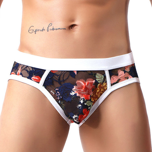 Shorts de Malla Transparente con Encaje para Hombre - Diseño Impreso en Seda Helada