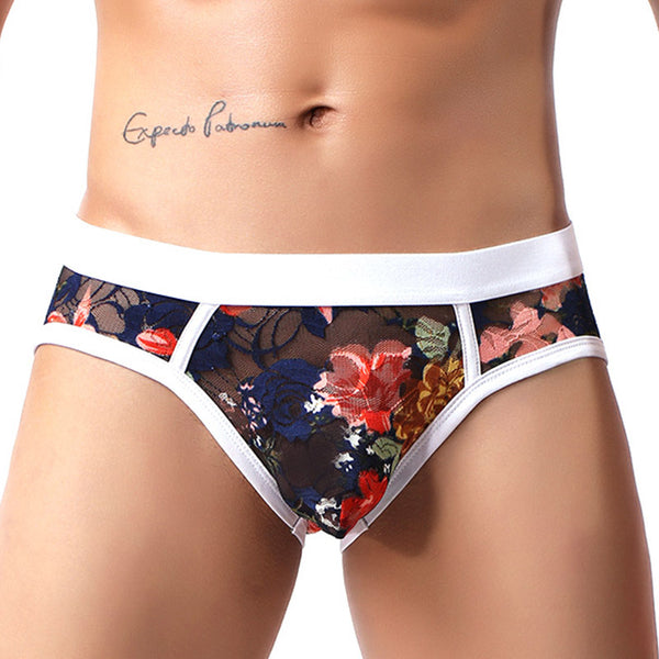 Shorts de Malla Transparente con Encaje para Hombre - Diseño Impreso en Seda Helada