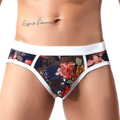 Shorts de Malla Transparente con Encaje para Hombre - Diseño Impreso en Seda Helada