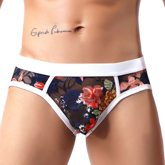 Shorts de Malla Transparente con Encaje para Hombre - Diseño Impreso en Seda Helada