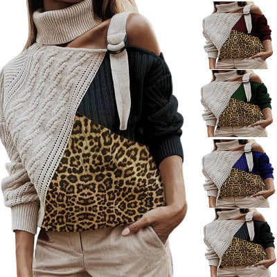 Suéter Mujer Invierno Estampado Leopardo con Costuras Decorativas