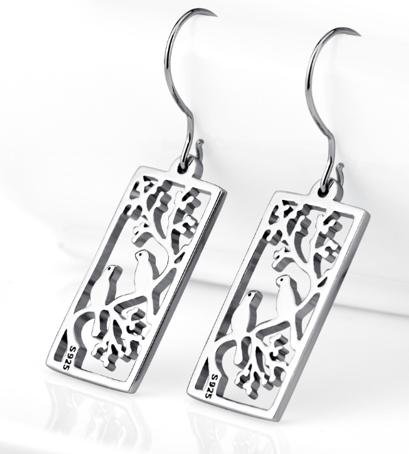 Aretes de Plata 925 con Diseño Hueco de Pájaros