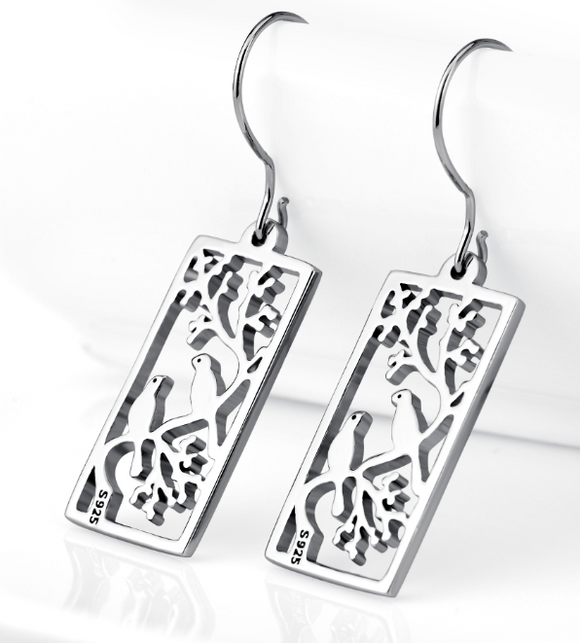 Aretes de Plata 925 con Diseño Hueco de Pájaros