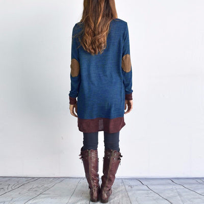 Blusa Casual de Manga Larga con Parches en Codos y Cuello Cowl para Mujer - Image 4