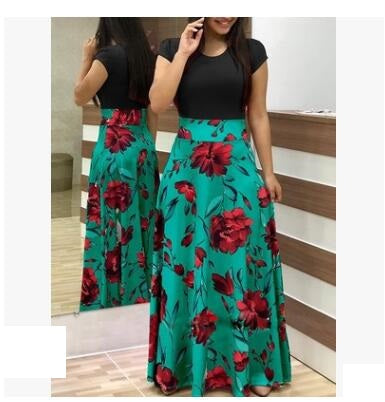 Vestido Largo Estampado Floral con Combinación de Colores Estilo Europeo y Americano - Image 11