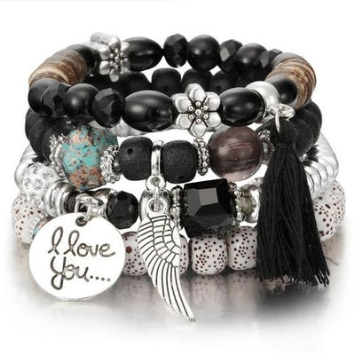 Pulsera Cristal Piedra Volcánica Multicapa con Borla Ala para Mujer - Image 11