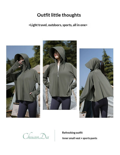 Ropa de Protección Solar Tipo Ice Silk con Ala Ancha para Mujer - Image 14