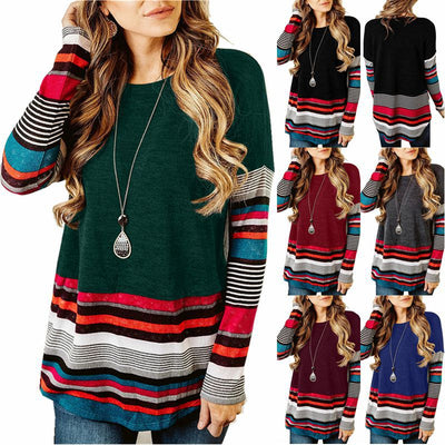 Sudadera Cuello Redondo a Rayas de Manga Larga