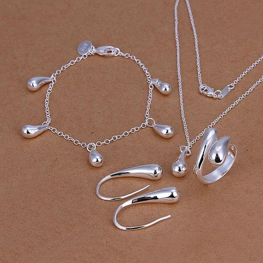 Juego de 4 Piezas: Pulsera, Collar, Aretes y Anillo