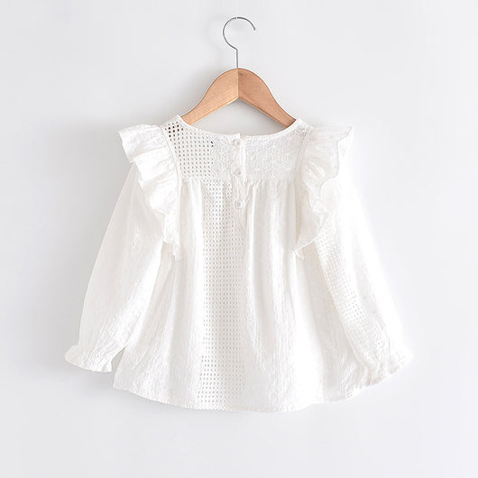Blusa Infantil de Encaje con Cuello Redondo y Manga Larga - Image 5