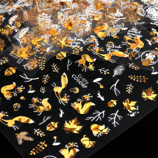 Stickers de Uñas 3D Adhesivos Hoja de Arce Dorada Láser con Letras - Image 17