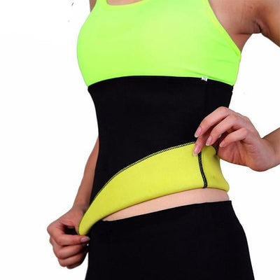 Black and neon yellow waist trainer with visible stitching, designed for core compression and workout support.