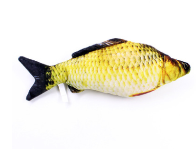 Two plush fish cat toys, one large and one small, with realistic green and brown scale patterns. - Image 7