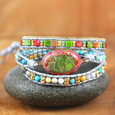 Pulsera Vintage de Cuero Tejido con Cristales Naturales - Image 3
