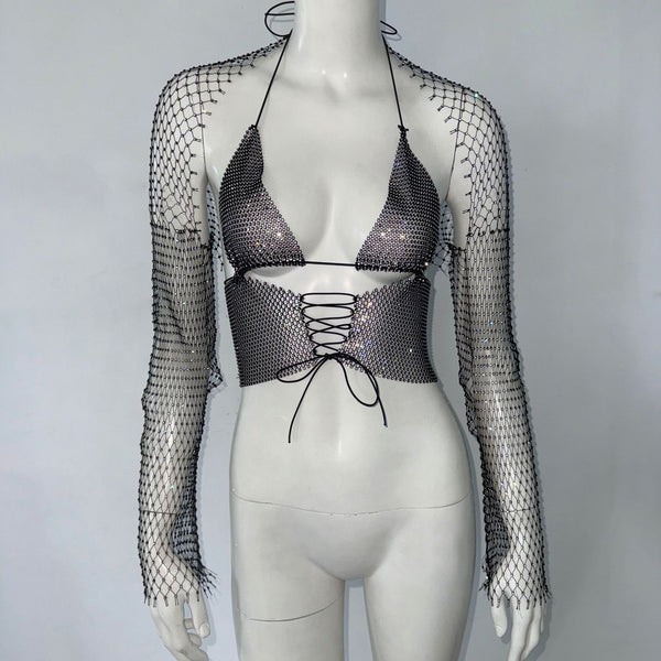 Top Camiseta de Malla con Strass y Cordón Ajustable - Image 6