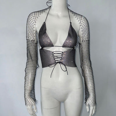 Top Camiseta de Malla con Strass y Cordón Ajustable - Image 6