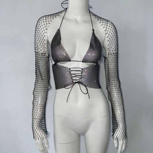 Top Camiseta de Malla con Strass y Cordón Ajustable - Image 6