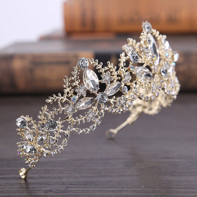 Corona Tiara Nupcial de Cristal Barroco Lujo con Acabado Oro Claro - Image 3