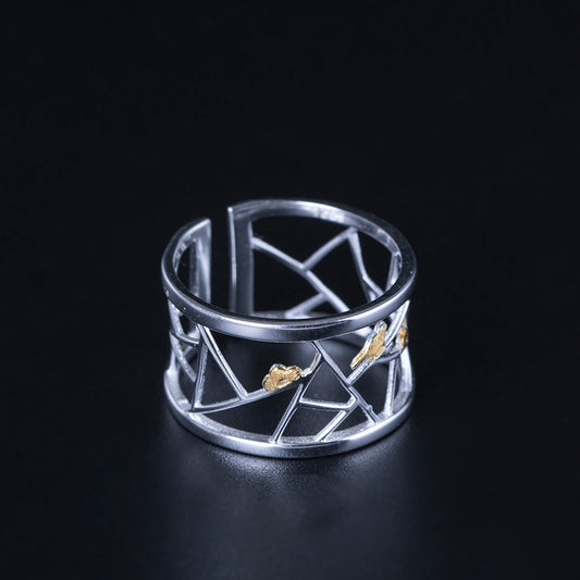 Anillo Ancho Irregular con Diseño de Pájaro