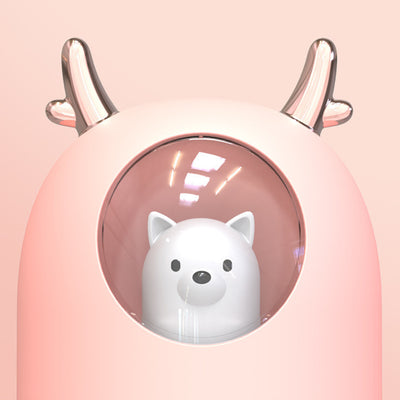 White and pink cute bear mini humidifiers with gold deer antlers, emitting a fine mist. - Image 3