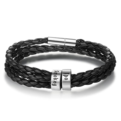 Pulsera de Cuero Trenzado Personalizada para Hombre con Nombre y Acero Inoxidable - Image 103