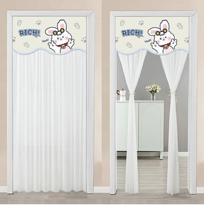 Double-layer blackout doorway curtain with a light blue top featuring a cartoon bear and "LUCK DAY!" text. - Image 54
