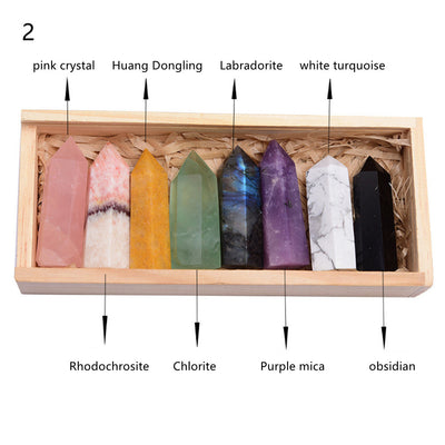 Set de Puntas de Cristal Natural Cuarzo Blanco con Caja de Madera de 8 Colores - Image 7