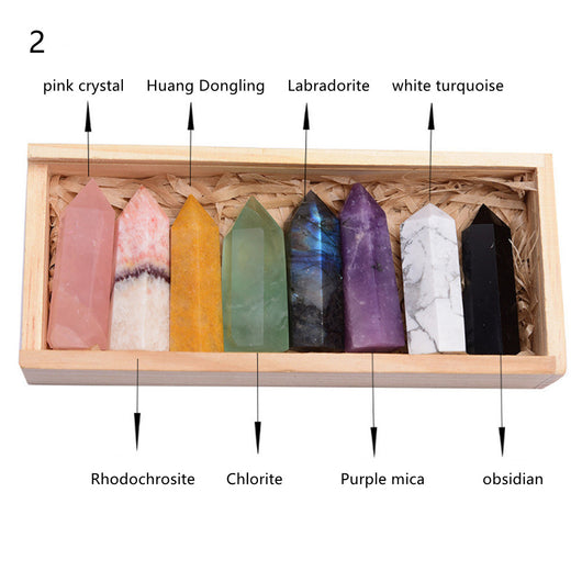 Set de Puntas de Cristal Natural Cuarzo Blanco con Caja de Madera de 8 Colores - Image 7