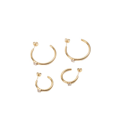 Aretes C con Circón en Acero Titanio Chapado en Oro 18K - Image 5