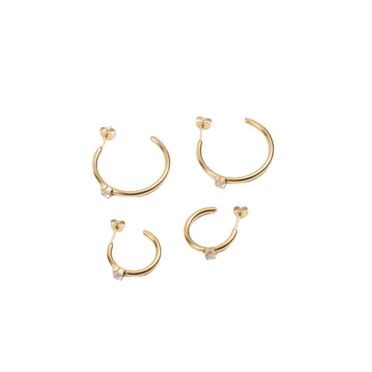 Aretes C con Circón en Acero Titanio Chapado en Oro 18K - Image 5